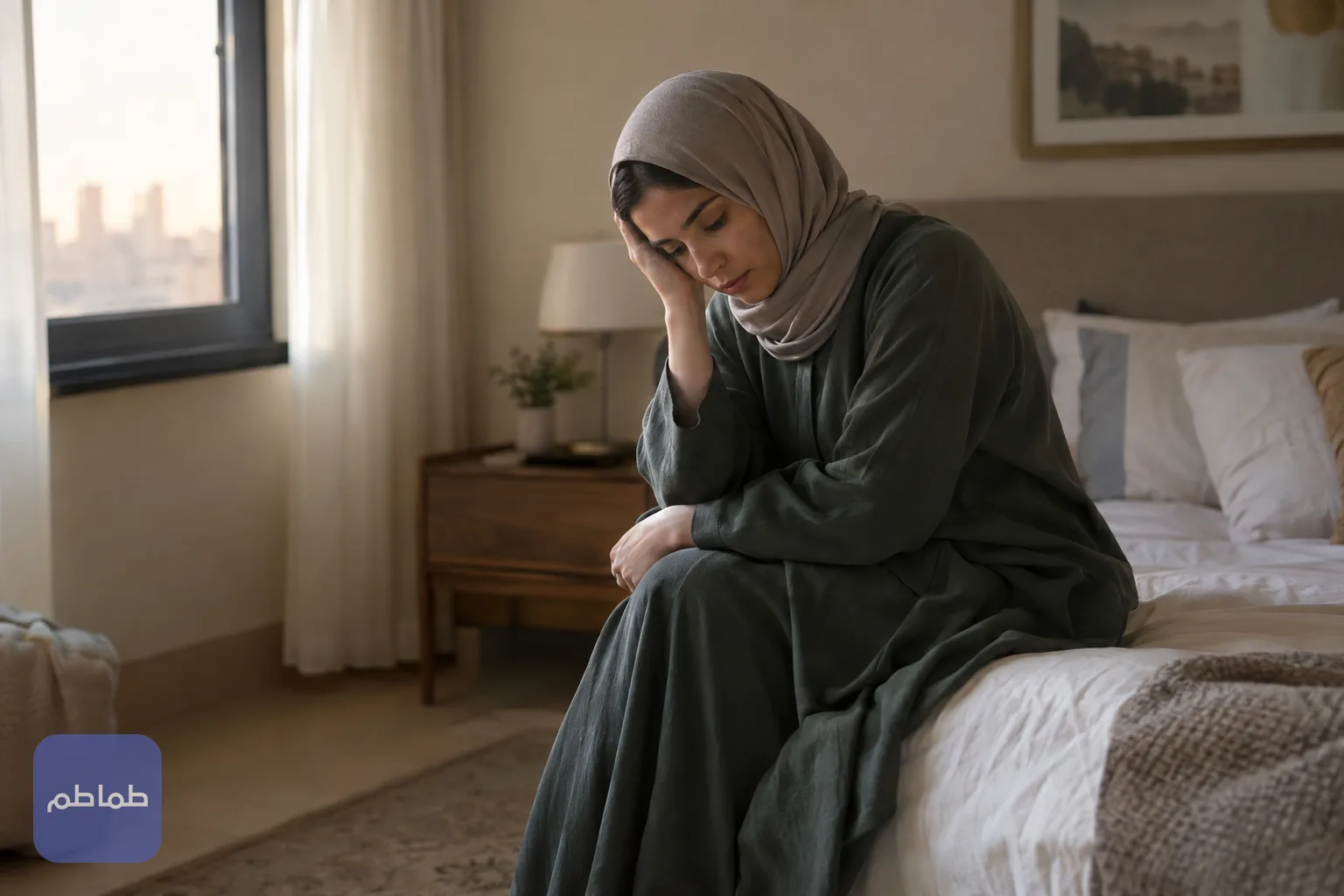 شخص يجلس على طرف السرير في الصباح الباكر بعد ليلة من الكوابيس